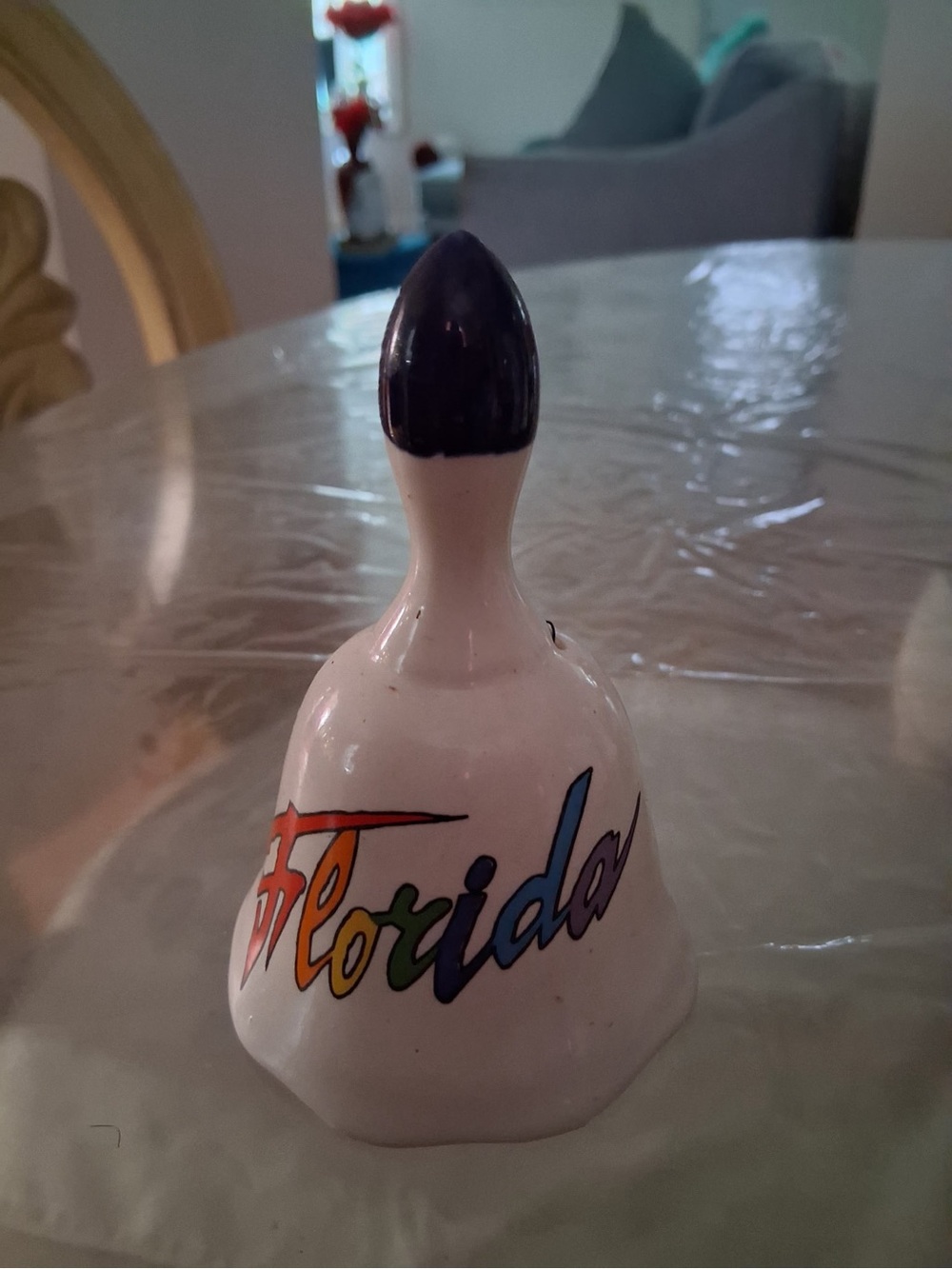 Ceramic Florida Souvenir Bell in White with Multi-Color Script